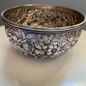 Antique floral sterling silver repousse bowl